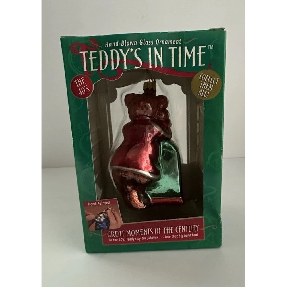 Teddy's In Time 1999 BK Hand-Blown Glass Ornament TEDDY W/JUKEBOX NEW IN BOX